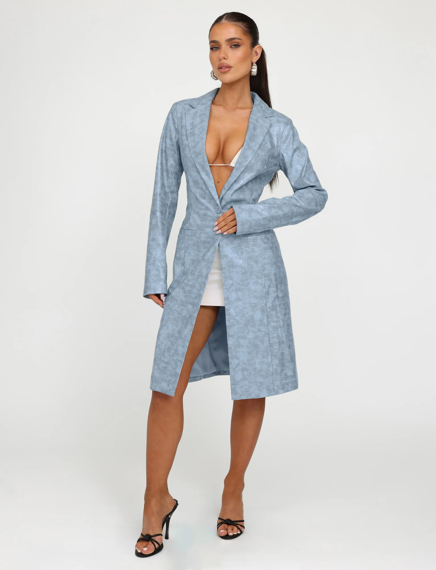 EMERSYN TRENCH COAT - BLUE : DUSTY BLUE - Stylemaxs