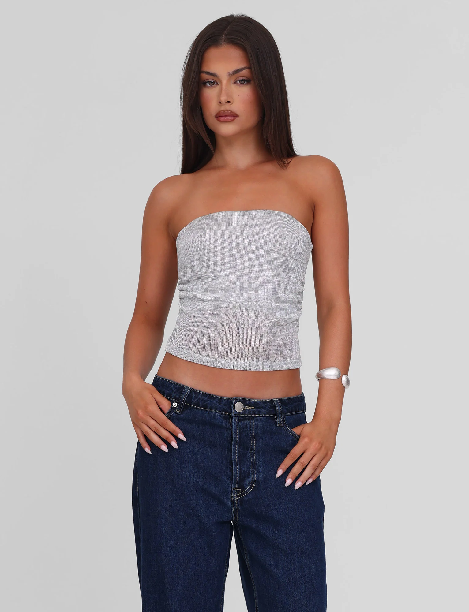 HARRIETT TUBE TOP - SILVER - Stylemaxs