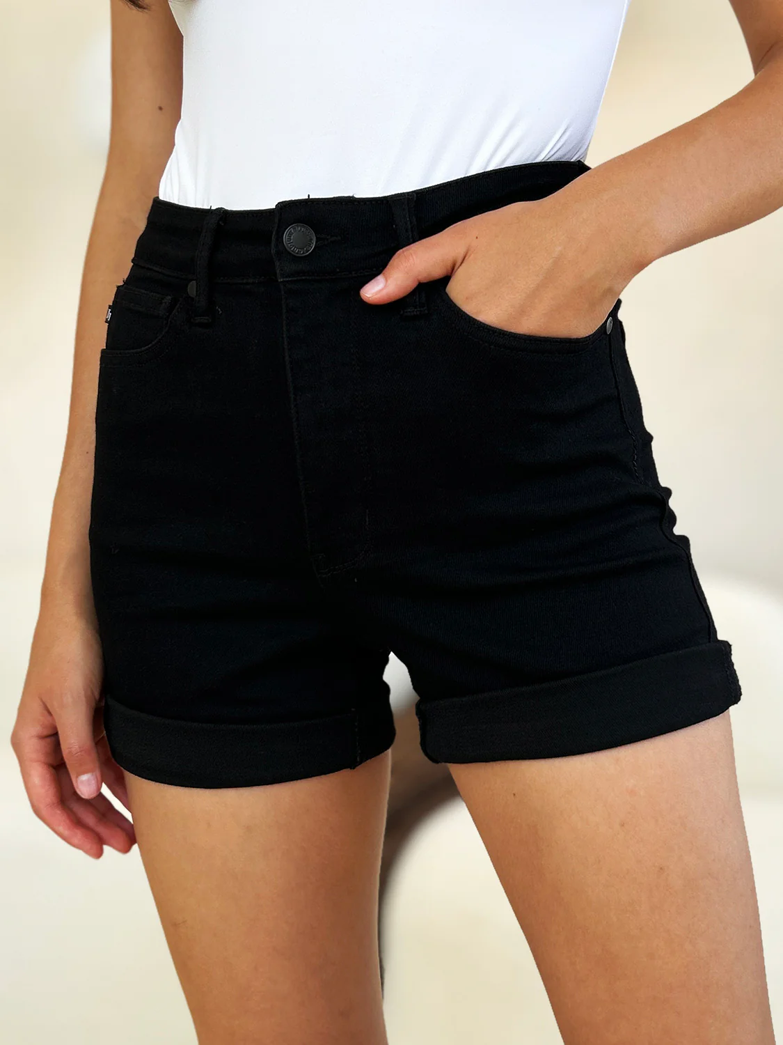 Judy Blue Full Size High Waist Tummy Control Cuffed Denim Shorts - Stylemaxs