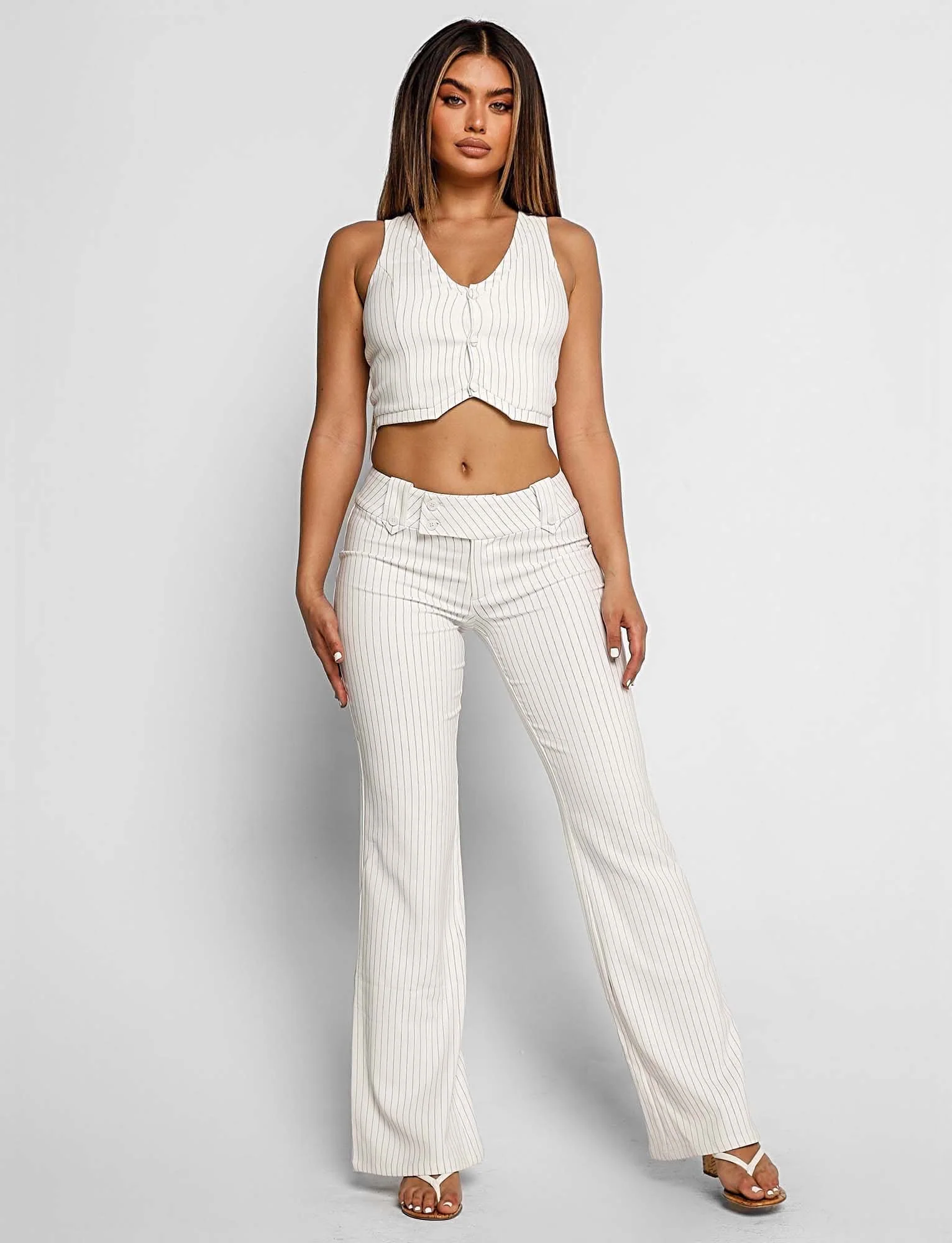 KITTIE PANT - WHITE PINSTRIPE - Stylemaxs