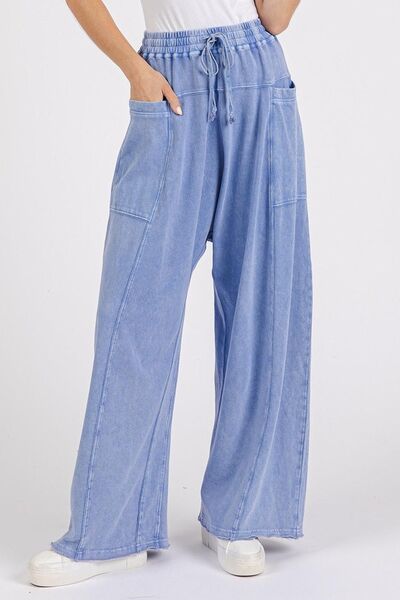 Mittoshop Mineral Wash Elastic Waist Baarrel Leg Baggy Pants - Stylemaxs