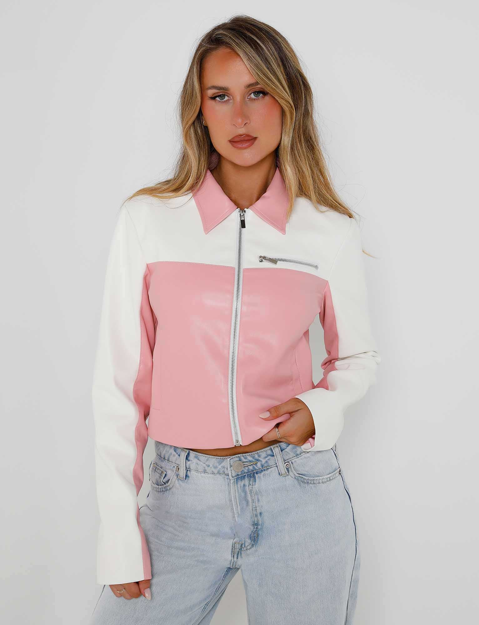 DELIA JACKET - PINK : PINK/WHITE - Stylemaxs