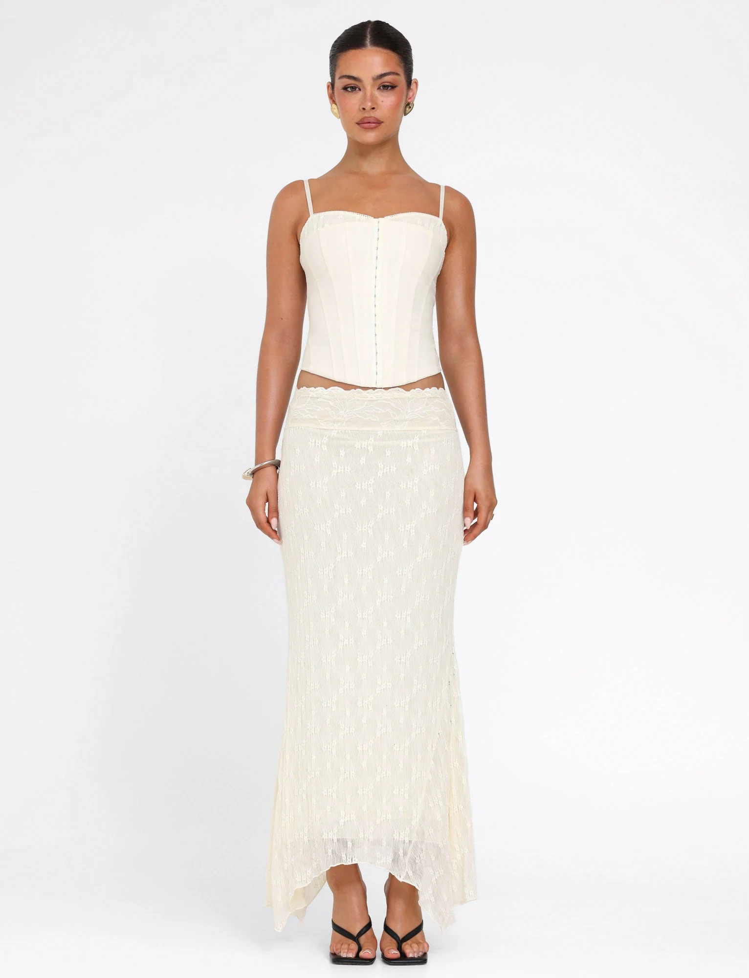 ANTONELLA MIDI SKIRT - WHITE : LACE : CREAM - Stylemaxs