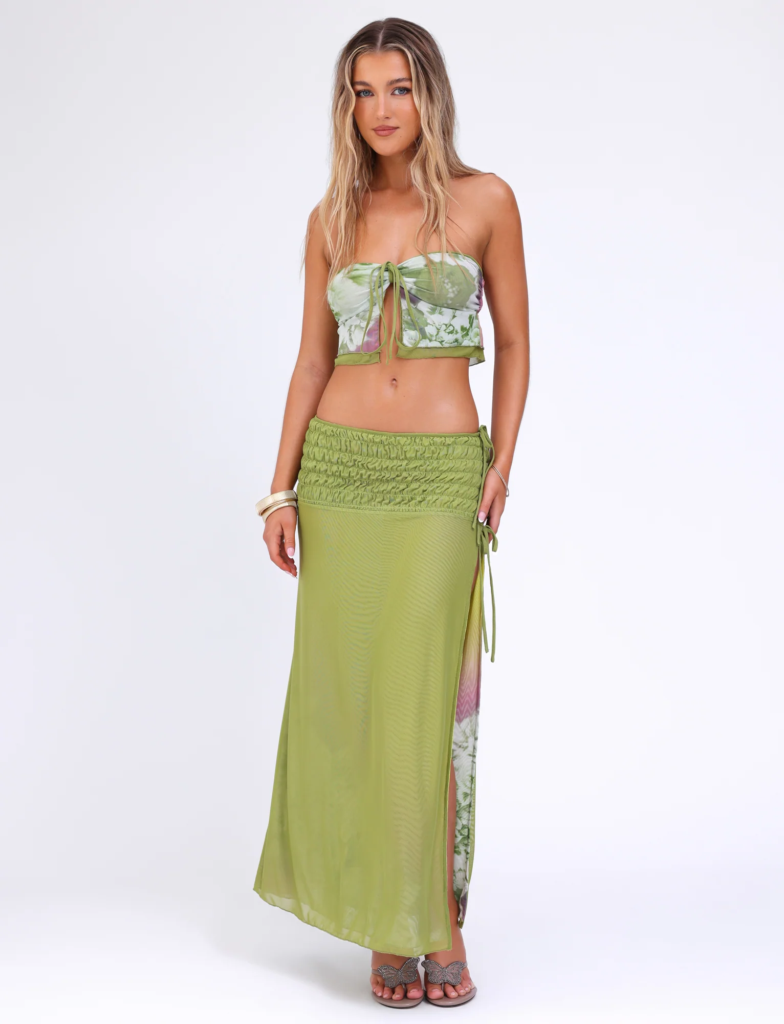 WAVERLY SKIRT - GREEN : FLORAL : STRIPE - Stylemaxs