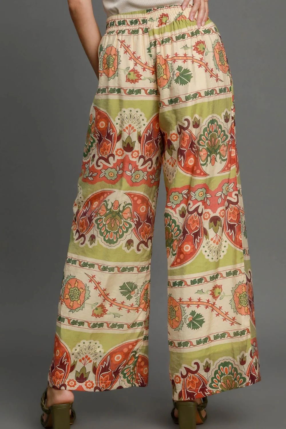 Umgee Full Size Wide Leg Border Print Pants Plus Size - Stylemaxs