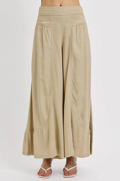 RISEN Shirring Detail Wide Leg Pants - Stylemaxs