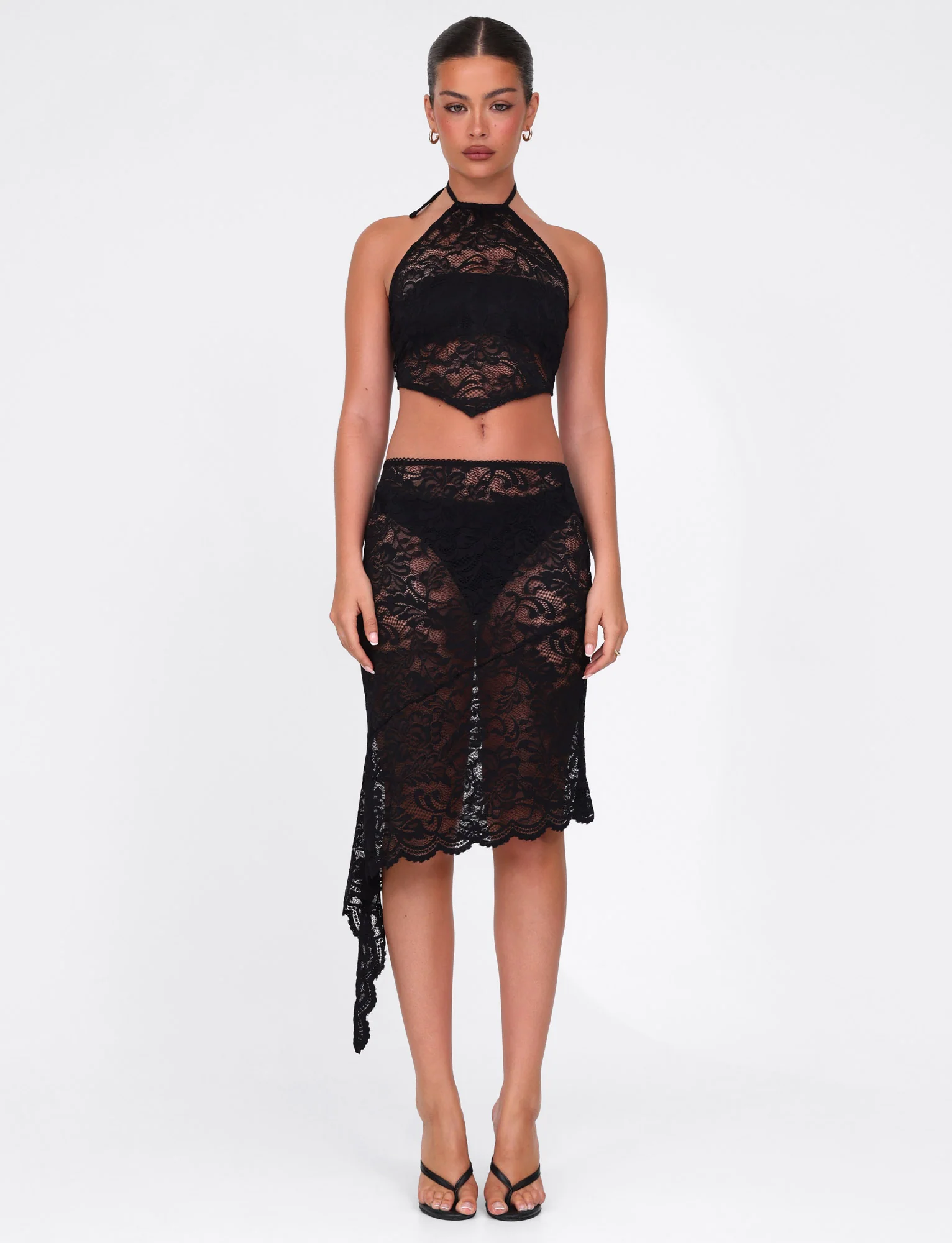 SIYA MIDI SKIRT - BLACK : LACE : BLACK LACE - Stylemaxs