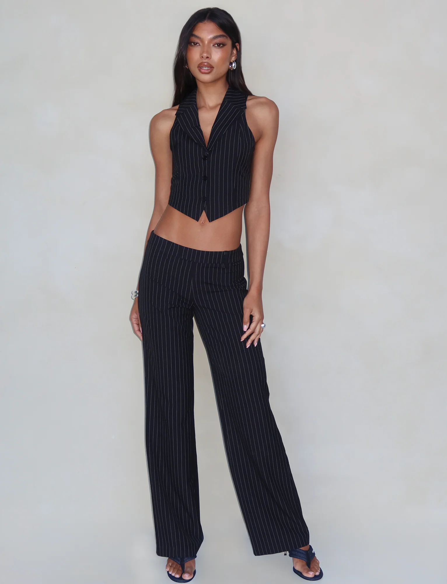 TAMARA PANT - BLACK : PINSTRIPE - Stylemaxs