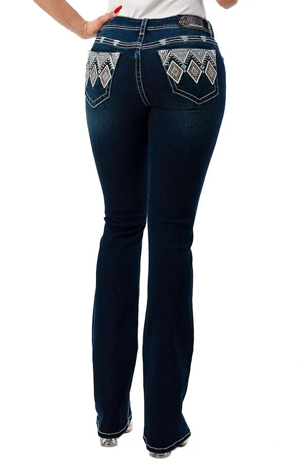 Grace in LA Aztec Embellished Mid Rise Bootcut Jeans - Stylemaxs