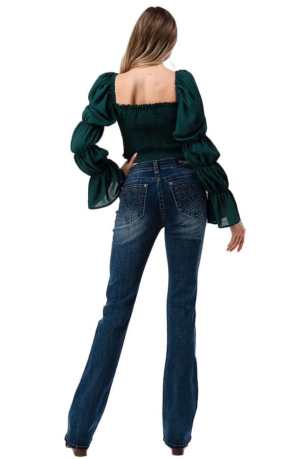 Grace in LA 3D Aztec Mid Rise Bootcut Jeans - Stylemaxs